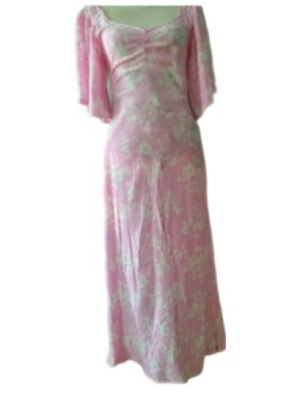 Floral pink flutter sleeves back cut out fun casual stylish summer midi dress